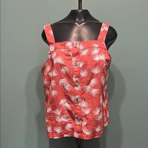 Liz Claiborne Linen Coral Palm Print Top